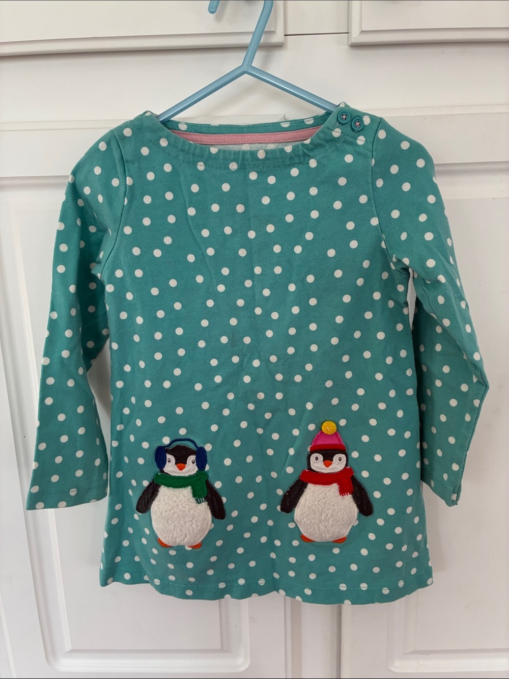 Mini Boden Girls 3-4Y Appliqué Long Sleeve Penguin Dress
